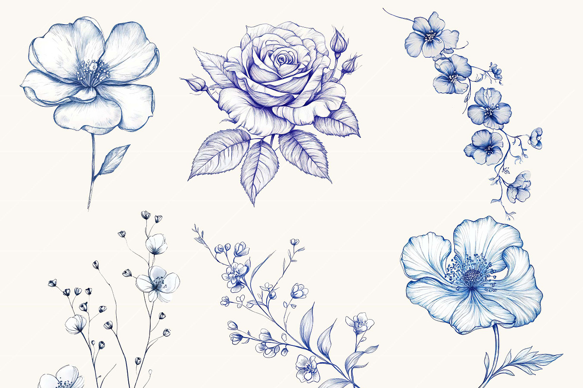 Vintage Line Art Floral Clipart, an Object Illustration by SparkyDesignsUS (Photo 4 of 9)