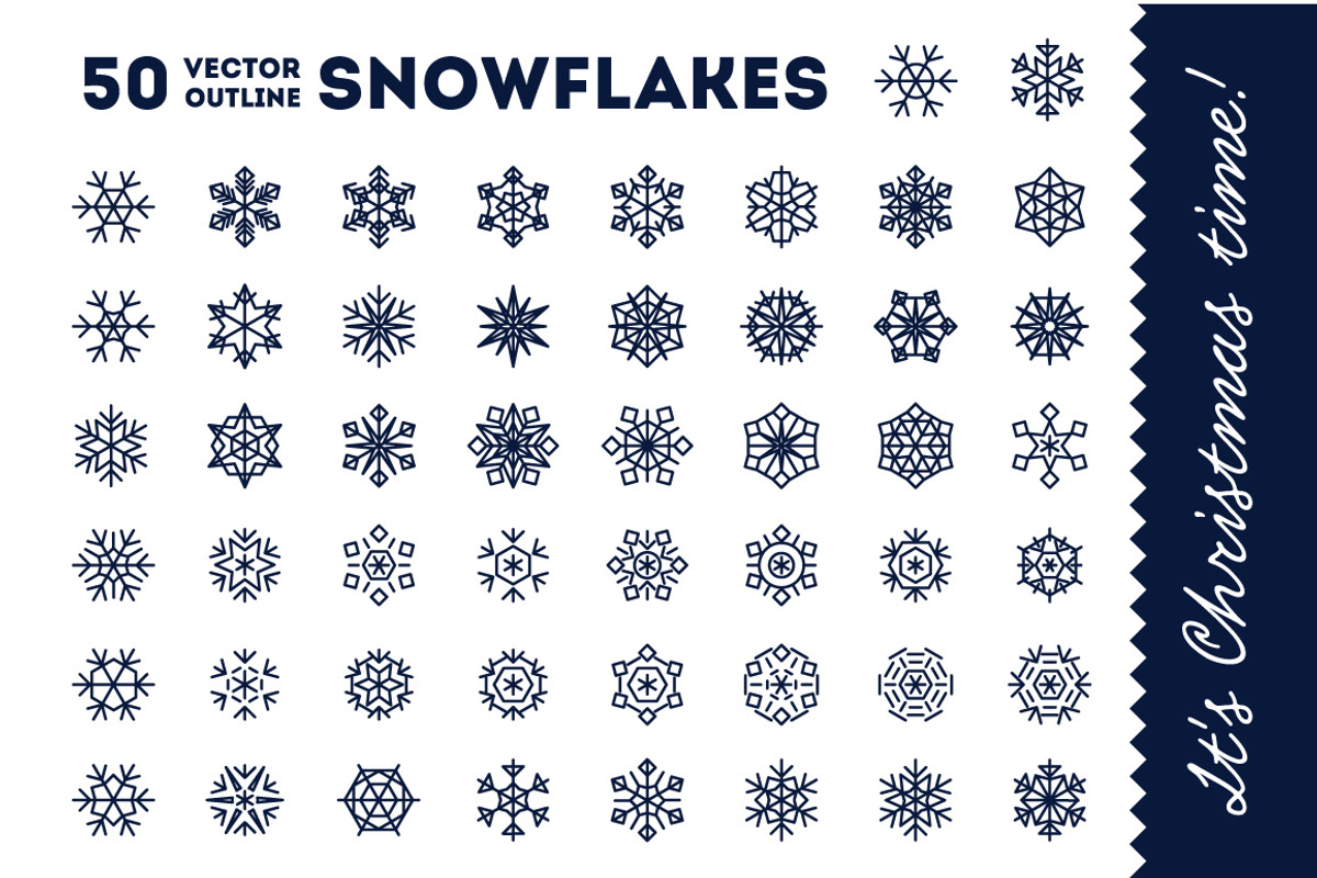 50 vector snowflakes for Christmas, an Outline Icon by Olyzel (Photo 1 of 3)