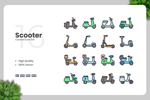 Scooter Colored Icons, an Icon by Upnowgraphic