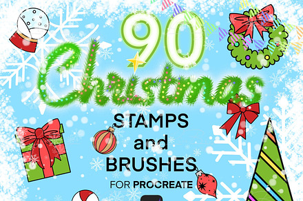 90 Procreate Christmas Stamps Set