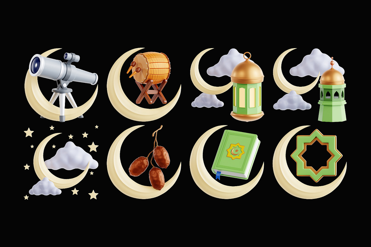 Ramadan Crescent 3D Icon Set, an Object 3D Model by Eklip Studio (Photo 3 of 3)