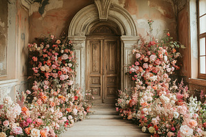 Flower arrangement enhances old room, a Photo by Tanuart