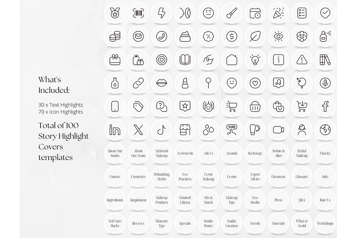 100 Beige MakeUp Story Highlights, a Social Media Template by PatternLab. (Photo 2 of 9)