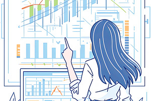 Woman analyzing business growth charts in modern office environment, a Photo by AS photostudio