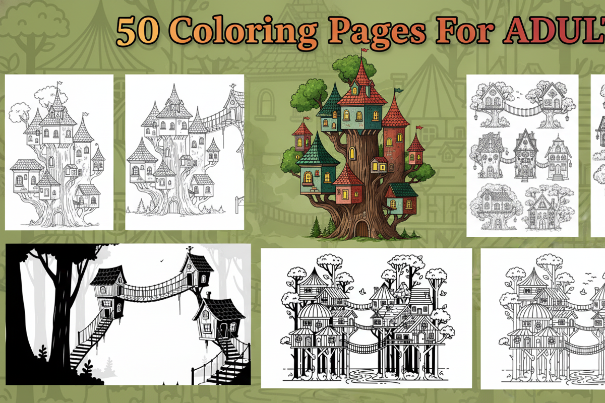 50 Treehouse Coloring Pages, an Illustration by Amazin_art (Photo 2 of 3)
