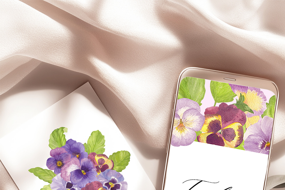 Pansy Watercolor Collection, a Decorative Illustration by Sunshine Art (Photo 4 of 9)