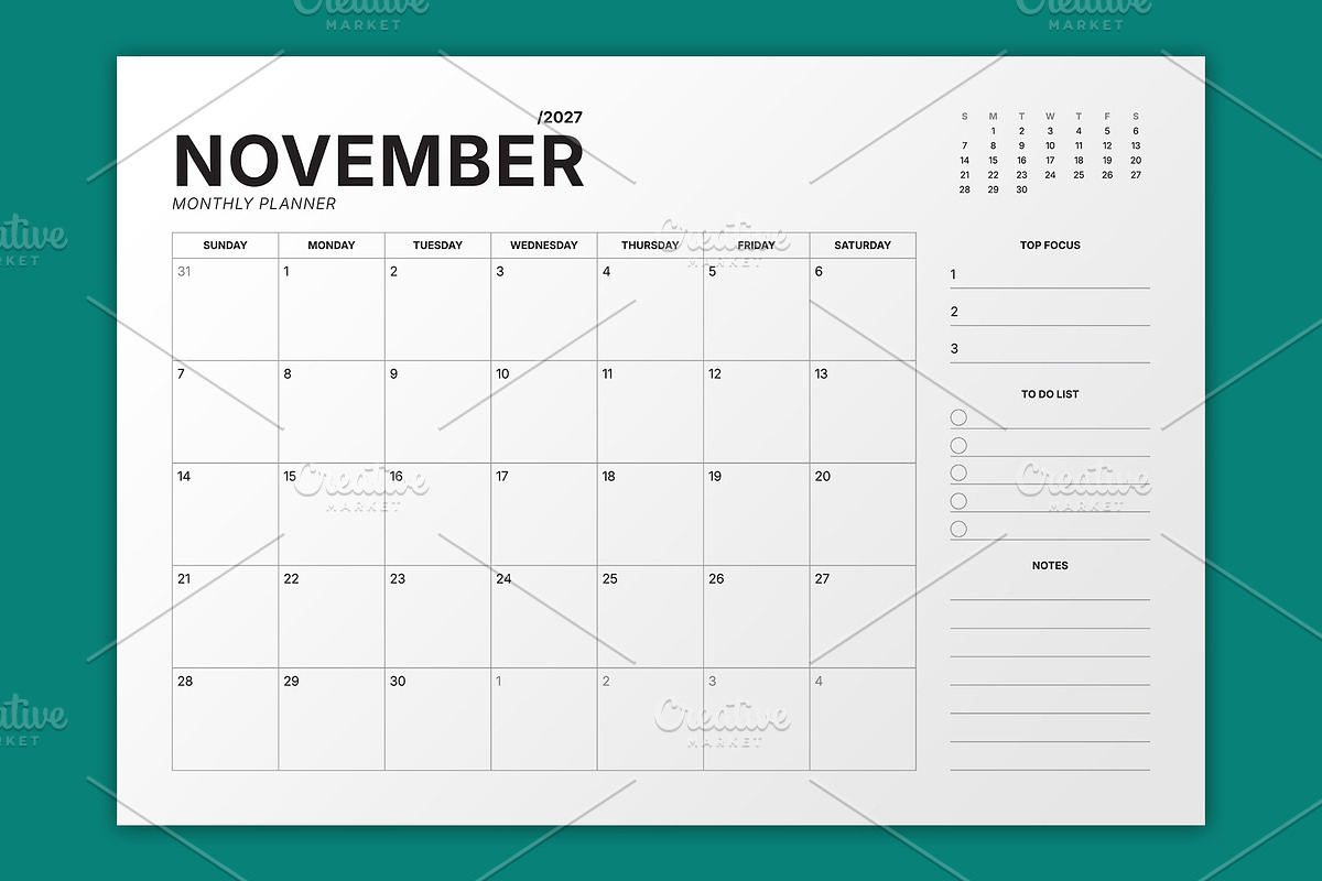 2027 Monthly Planner (MP049-27-L2), a Stationery Template by mikhailmorosin (Photo 7 of 7)