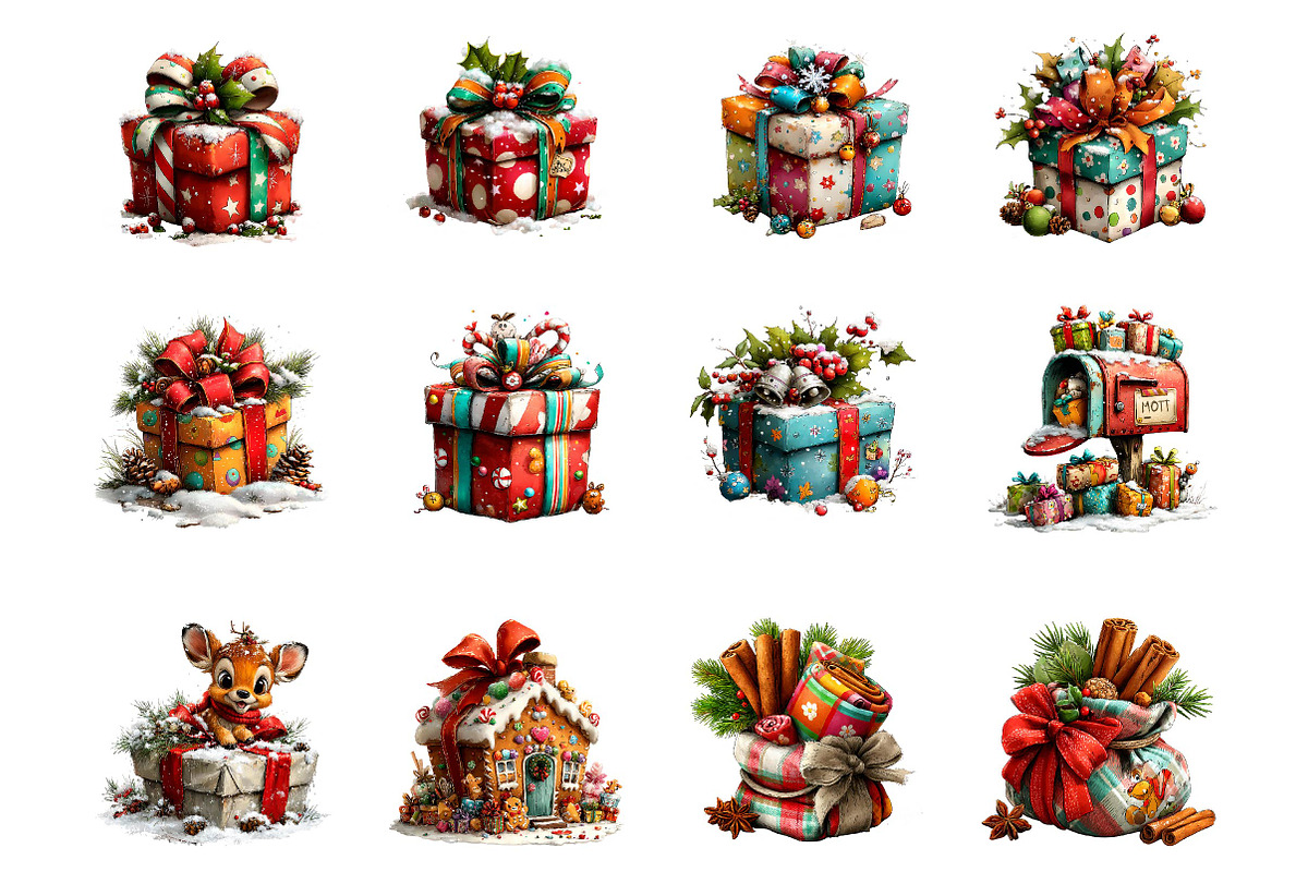 Whimsical Christmas Presents Clipart, a Seasonal Illustration by fashionaddict (Photo 2 of 4)