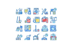 Housekeeping Cleaning set Icons hand, an Object Illustration by pikepicture