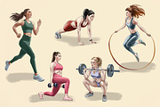 Fitness Women Clipart Set, a Sport Illustration by IrynaPanashii (Thumbnail 2 of 6)