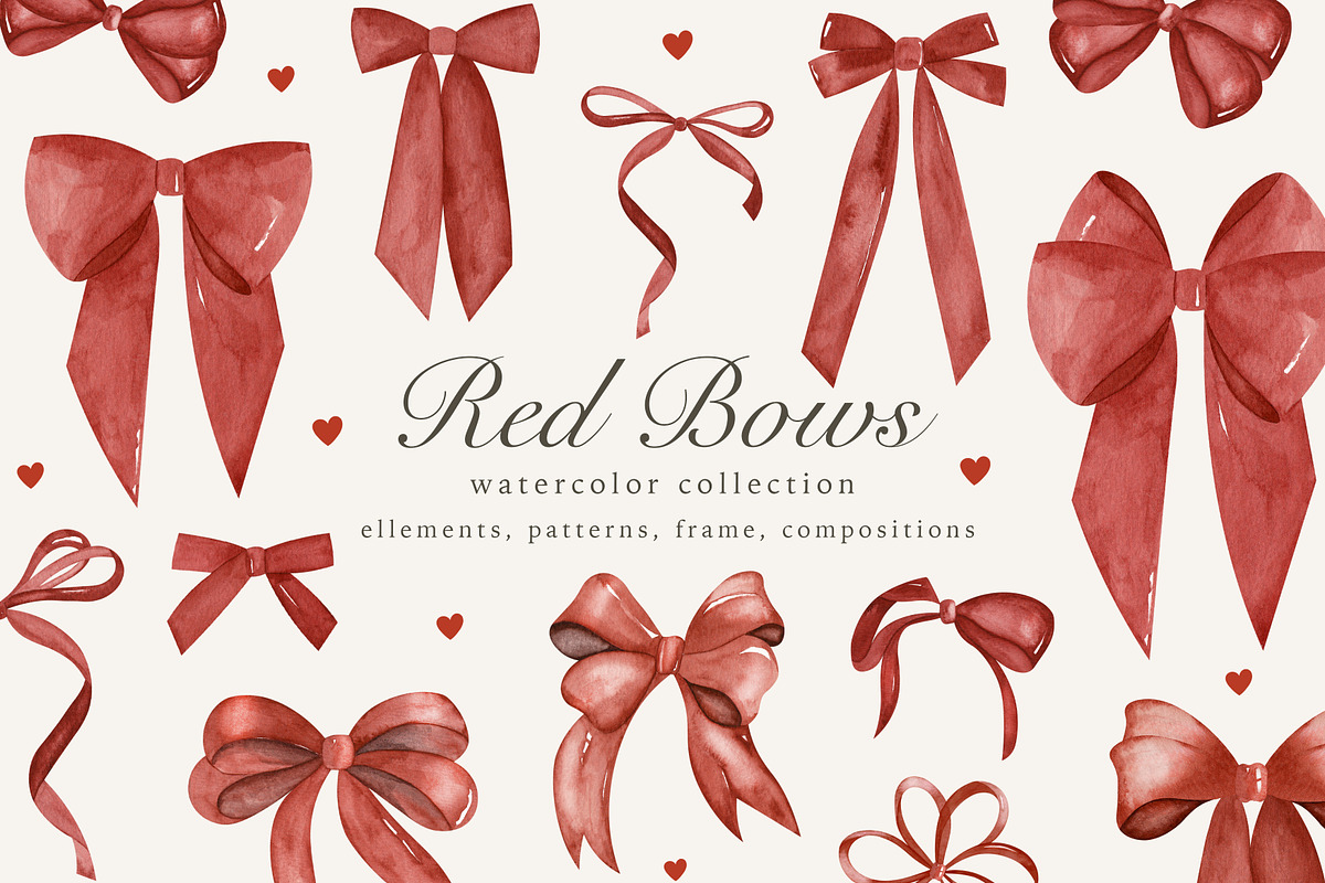 Red Bows Ribbon Watercolor Clipart, a Decorative Illustration by Ooh Lily (Photo 1 of 16)