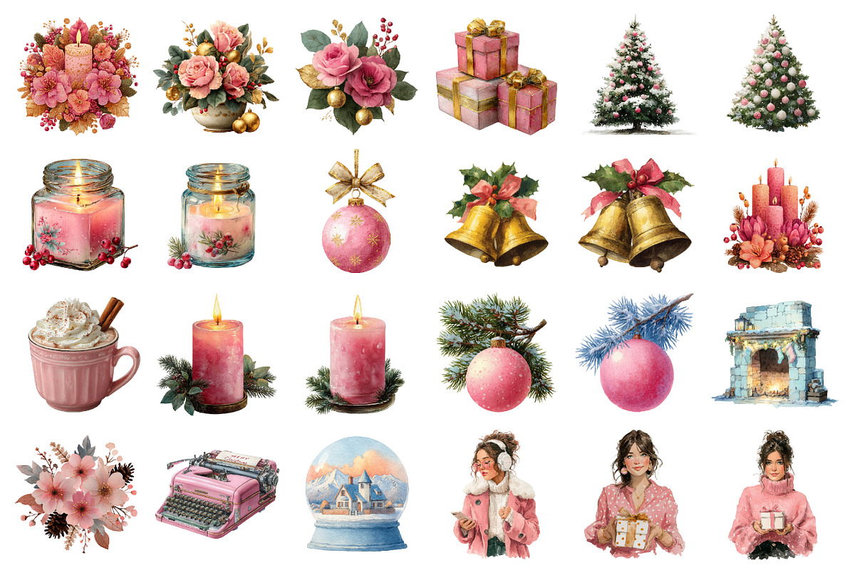 Pink Christmas Clipart PNG, an Illustration by SinaCreation (Photo 2 of 7)