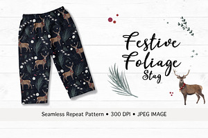 Festive Foliage Stag Seamless