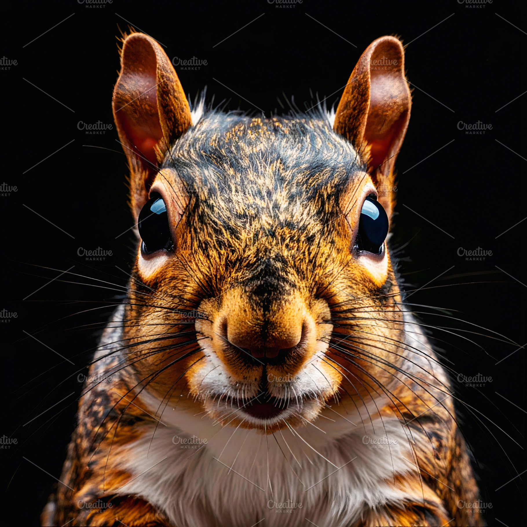 Close up portrait of a red squirrel with bright eyes, an Animal Photo by GoodGoods