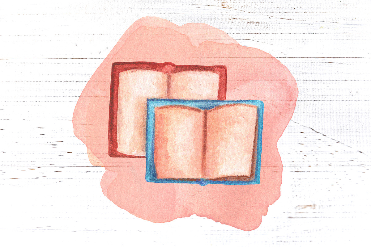 Vintage Books Watercolor Clipart, a Decorative Illustration by RabbitAndPencil (Photo 7 of 12)