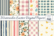Watercolor Easter Digital Papers, a Pattern Graphic by Libby Wishes (Thumbnail 1 of 3)