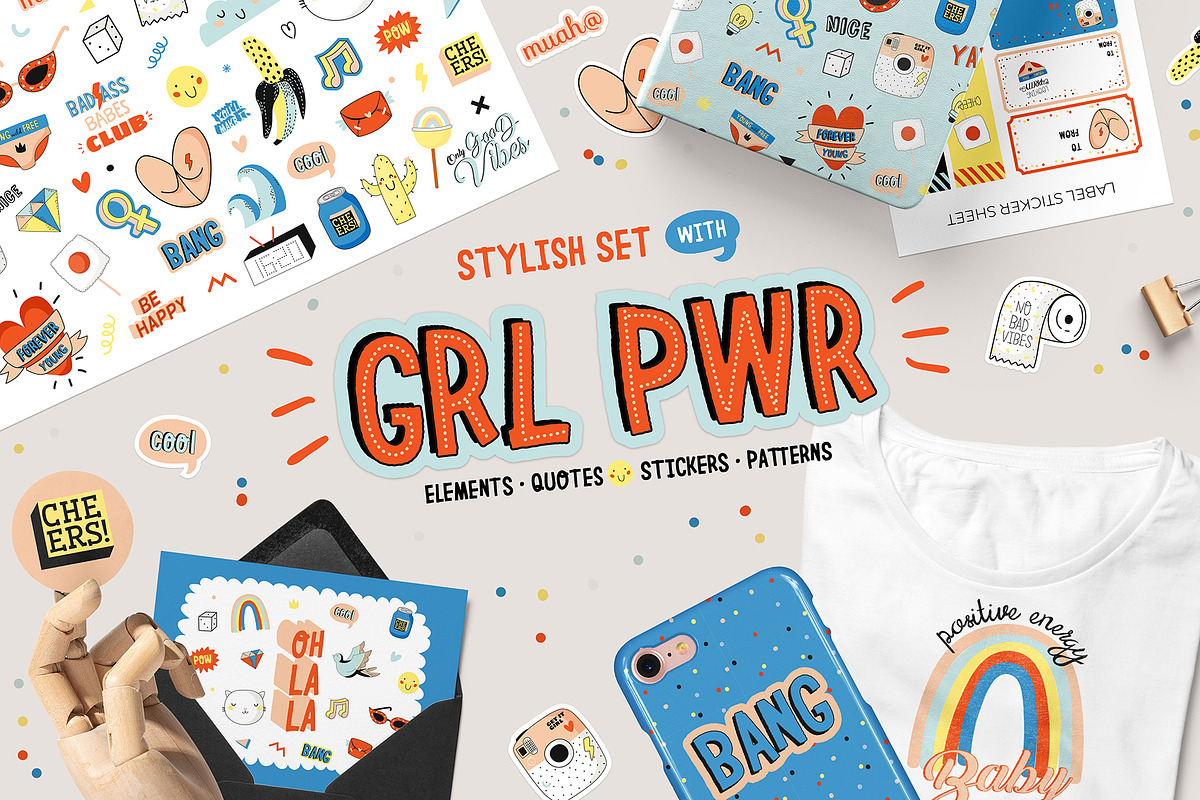 GIRL POWER stickers & patterns, a Stationery Template by Ruslana Lubenets (Photo 1 of 9)
