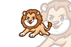 Cute Lion Jump Mascot Cartoon Logo.