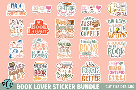 Book lover sticker bundle, Stickers, an Object Graphic by CrazyCraft