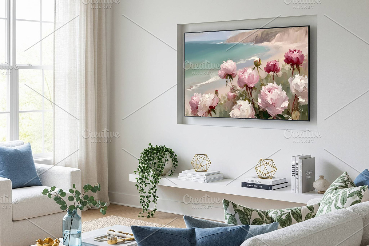 Pink Peonies Coastal Painting, a Background Graphic by Floraphoria (Photo 8 of 9)