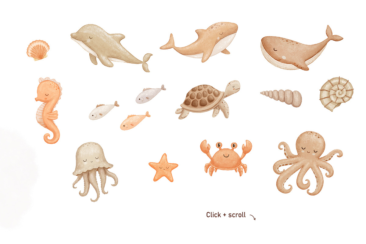 Watercolor Sea Animals Clipart, an Animal Illustration by ElenaPlatovaArt (Photo 2 of 13)