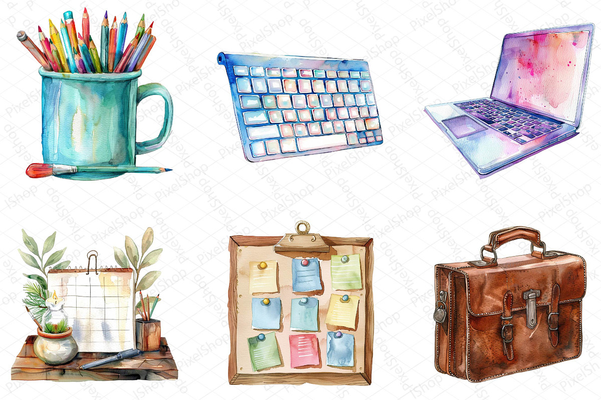 Watercolor Office Time Clipart Bundl, a Texture Illustration by DreamPrint404 (Photo 4 of 6)