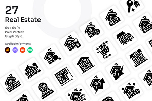 Real Estate Icons Set - Glyph, a Solid Icon by Kmg Design