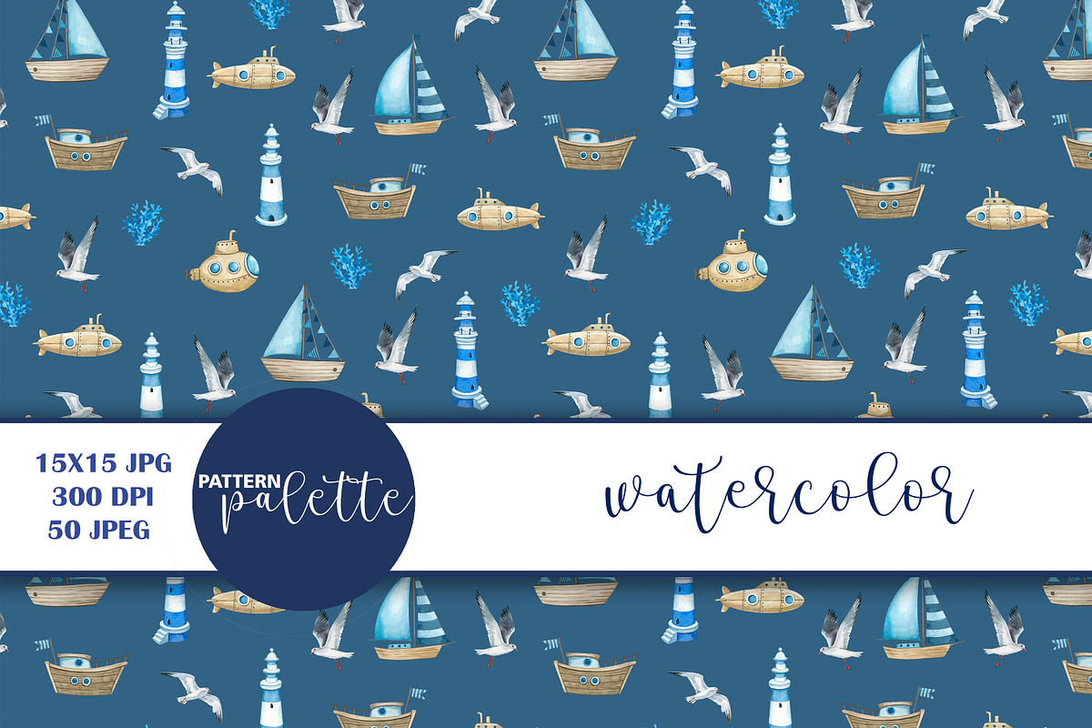 Watercolor Nautical Marine Patterns, a Pattern Graphic by PatternPalette (Photo 10 of 12)