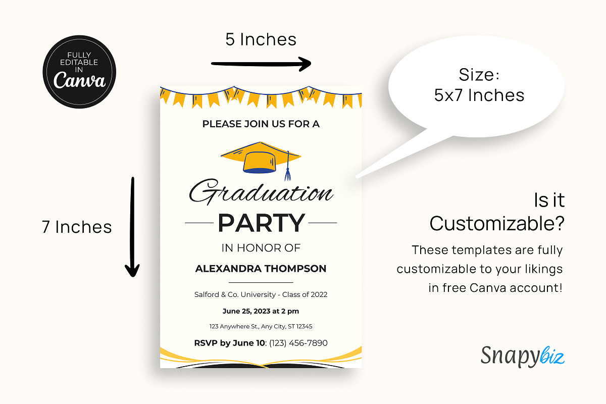Graduation Invitation Canva Template, an Invitation Template by Snapybiz (Photo 6 of 10)