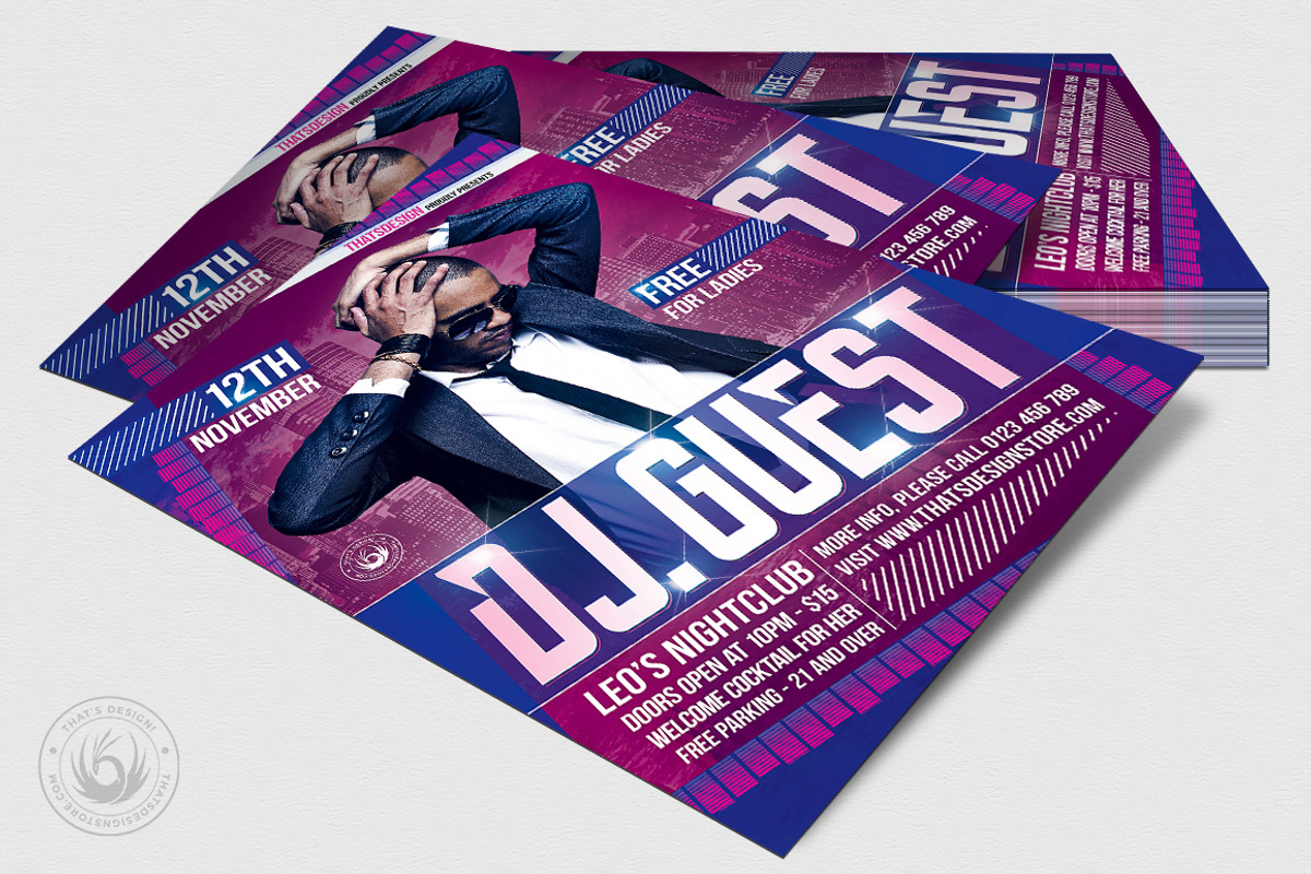 DJ Guest Flyer Template V1, a Poster Template by ThatsDesignArt (Photo 4 of 8)