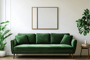 Green sofa against white wall with e, a Photo by Iftikhar Alam