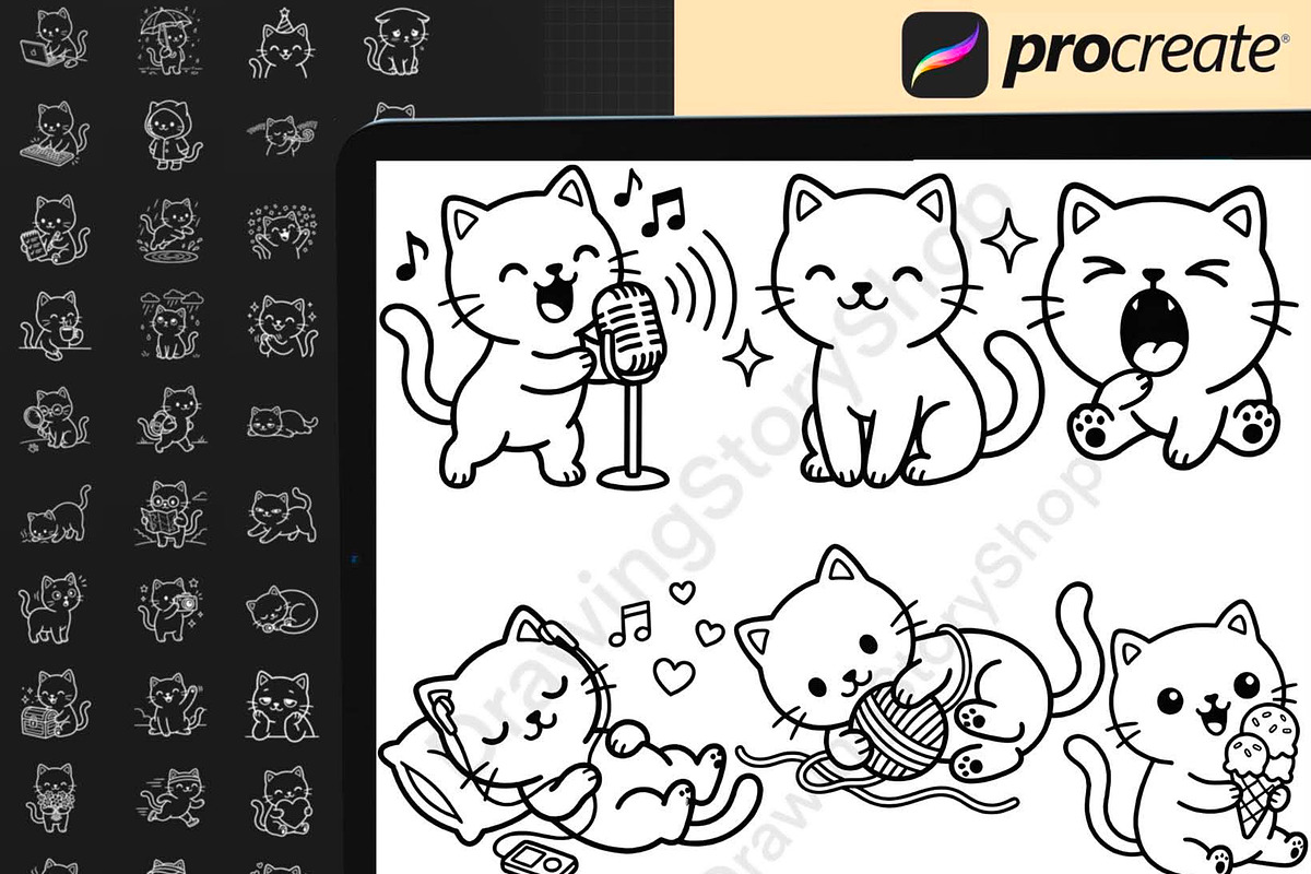 160 Procreate Kawaii Cat Stamps, a Brush Add-On by DrawingStoryShop (Photo 2 of 6)