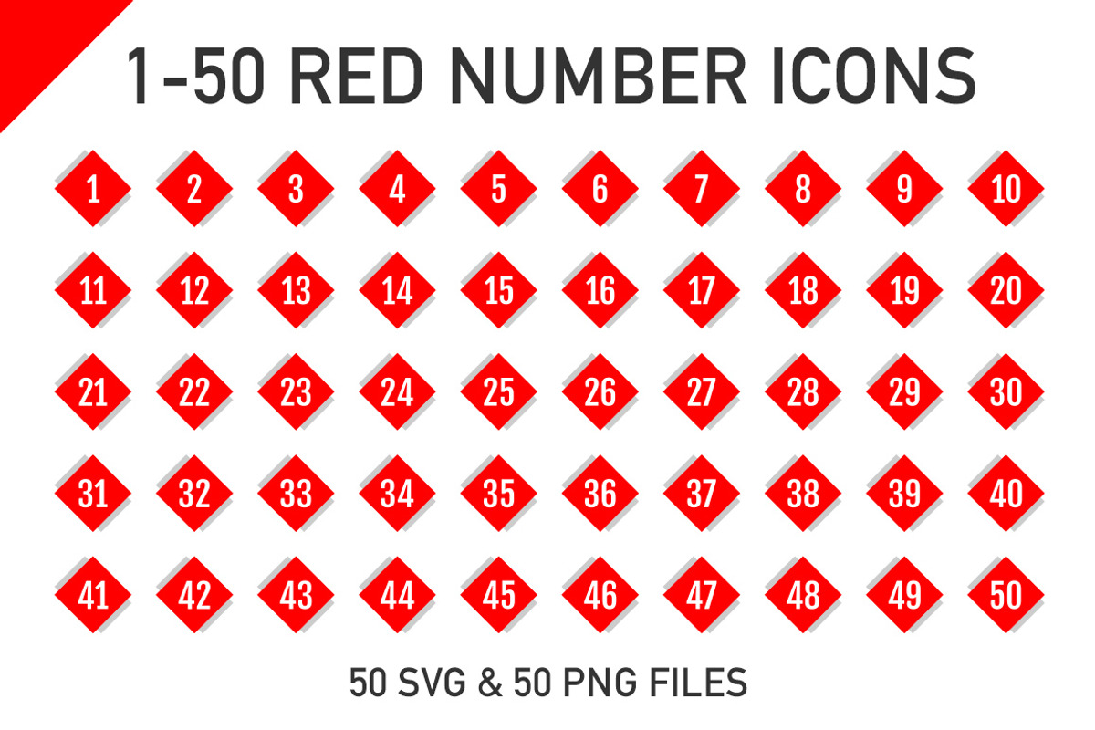 1-50 Red Cube Number Icons, an Icon by Designs By Alfredo