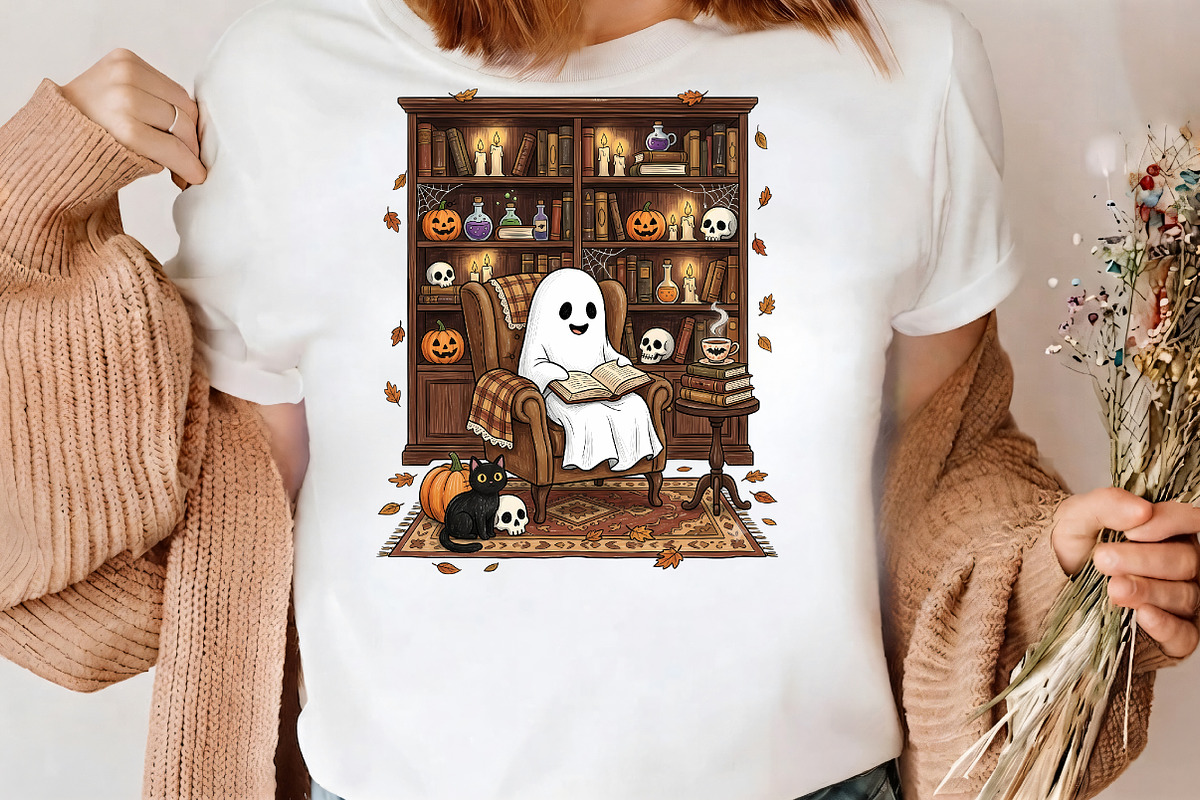 Ghost reading book in armchair, a Seasonal Illustration by CrexoraLab (Photo 3 of 4)