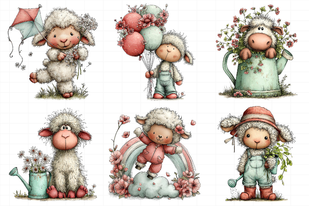Whimsical Spring Sheep Clipart PNG, an Illustration by Daily.Designs (Photo 4 of 8)