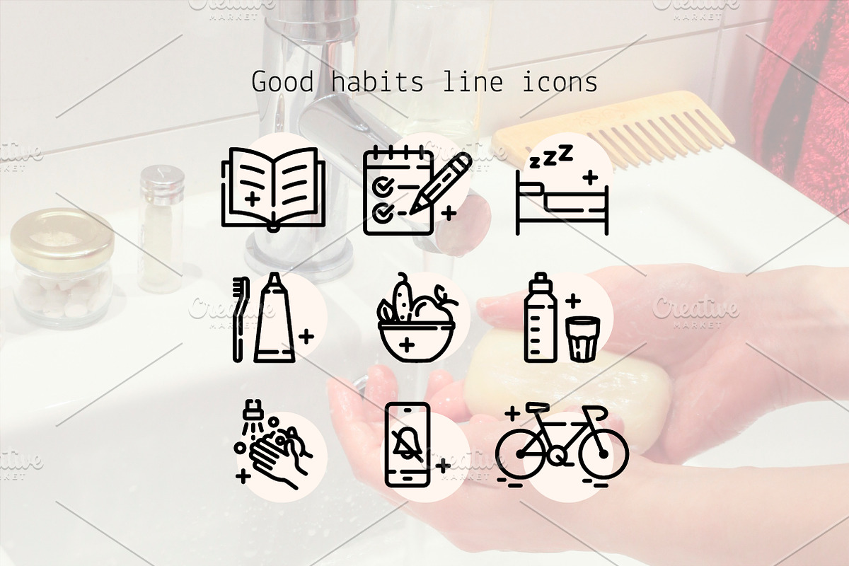 Good habits line icons, an Outline Icon by Lyolya Profitrolya (Photo 1 of 3)