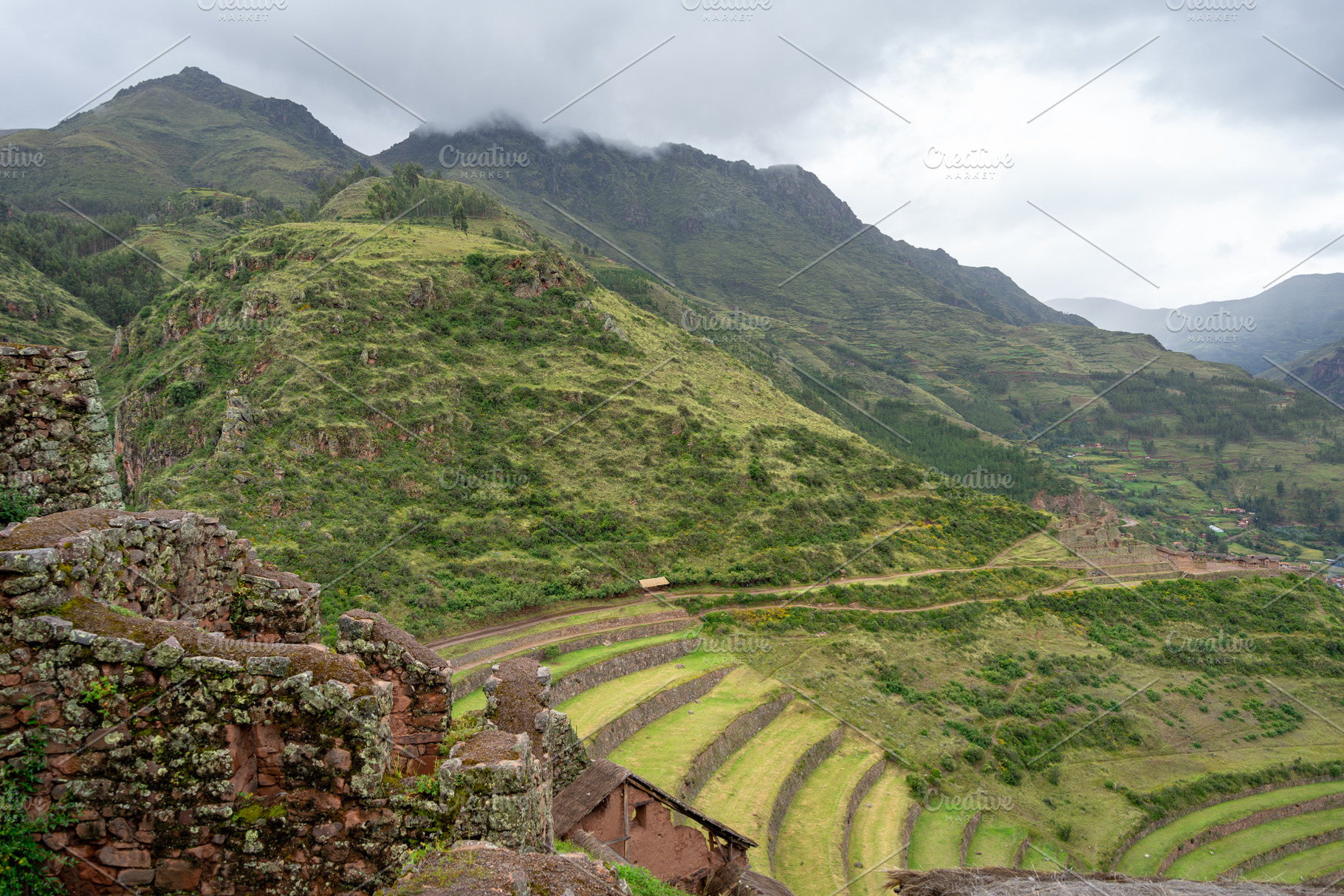 Ancient Inca terraces and ruins at Pisac in the Sacred Valley, P, an Architecture Photo by GoodGoods