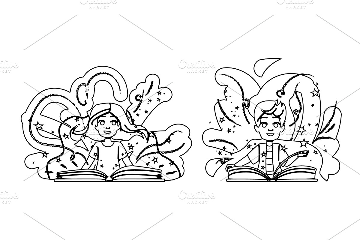 s spell book kid vector, a Person Illustration by pikepicture