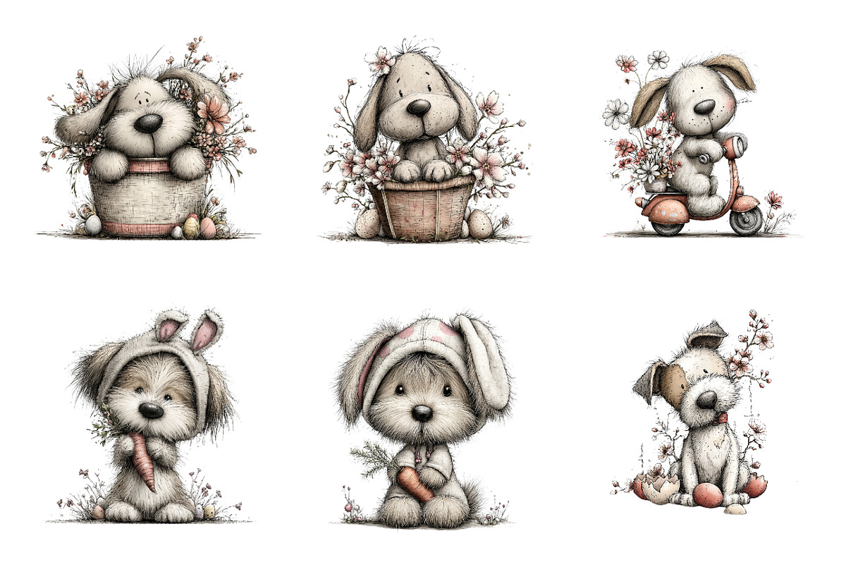 Whimsical easter dog clipart, an Illustration by SinaCreation (Photo 3 of 11)