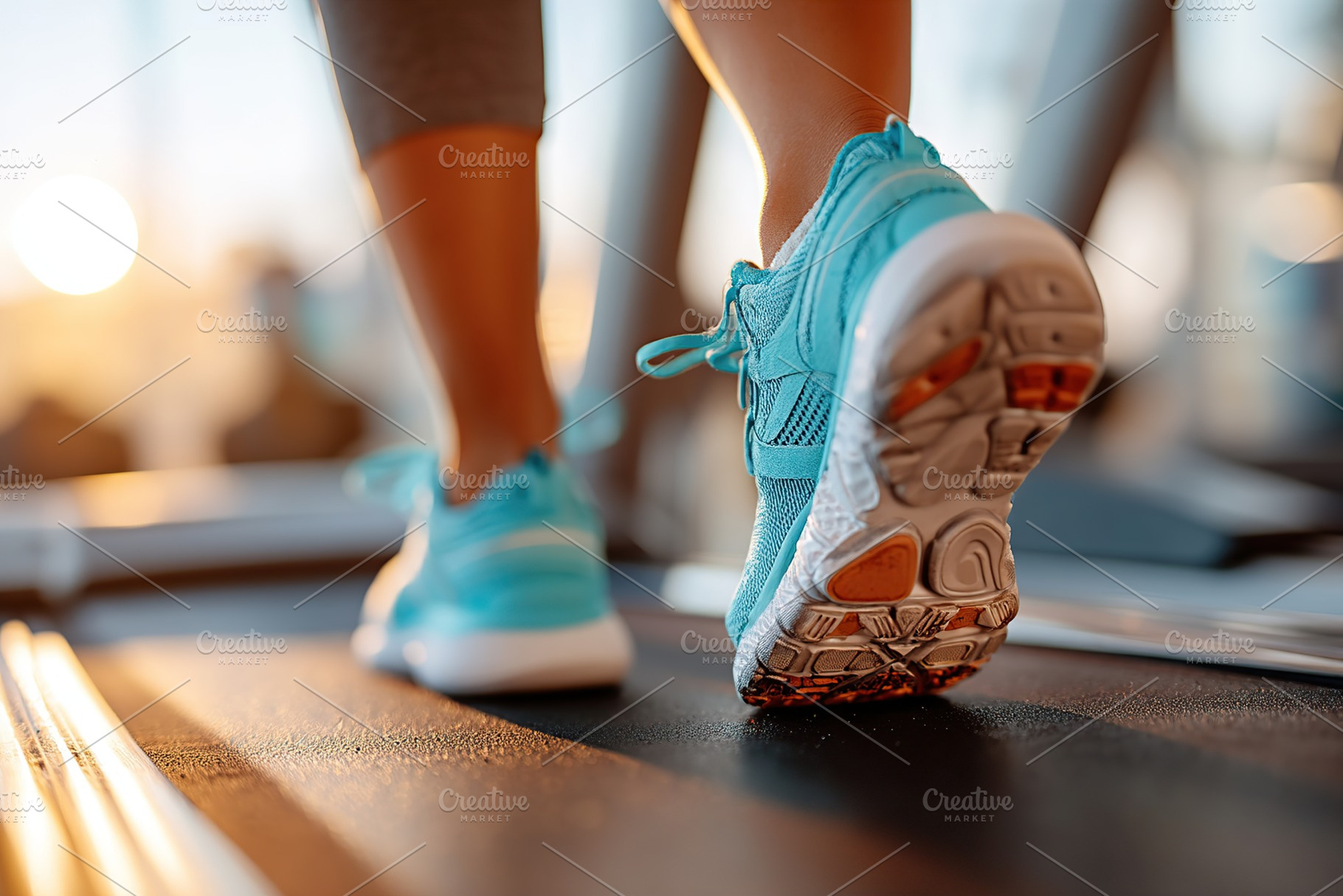 Female runner on treadmill wearing comfortable athletic shoes during evening wo, a Sports & Recreation Photo by AlyaAnd