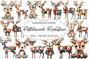 Whimsical Patchwork Reindeer Clipart, an Illustration by designcity5 (Thumbnail 1 of 5)