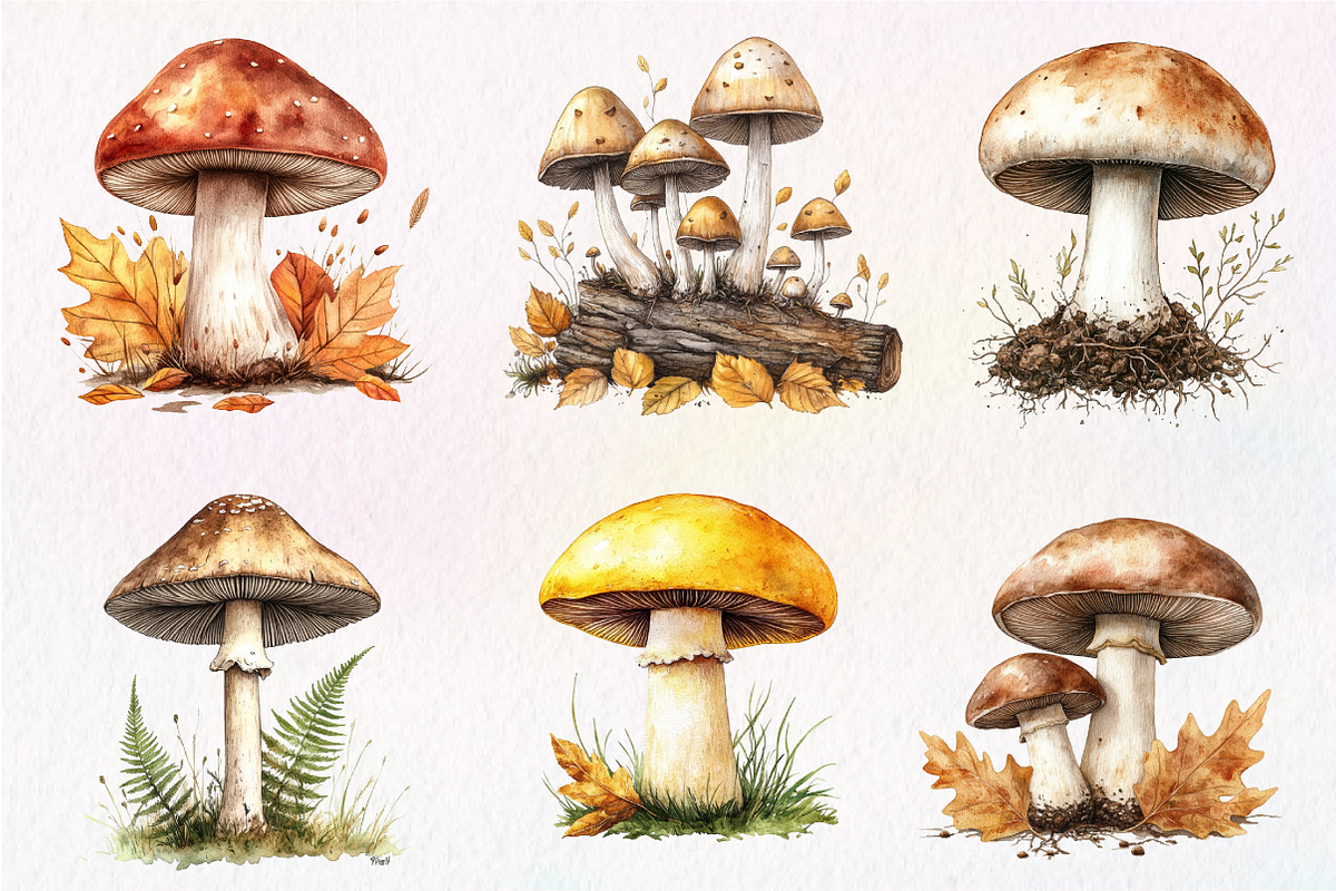 Botanical Autumn Mushrooms Clipart, an Illustration by Dream Creation (Photo 2 of 7)