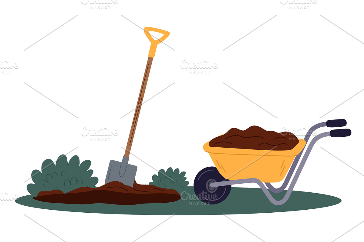 Garden wheelbarrow loaded with soil, an Object Illustration by Vectorbuum