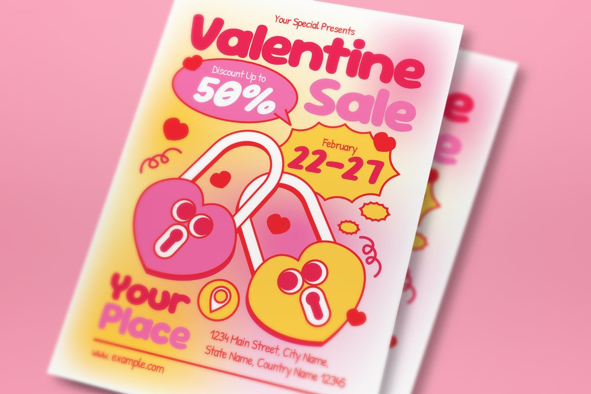Pink Yellow Valentine Sale Flyer Set, a Flyer Template by graphicook (Photo 4 of 6)