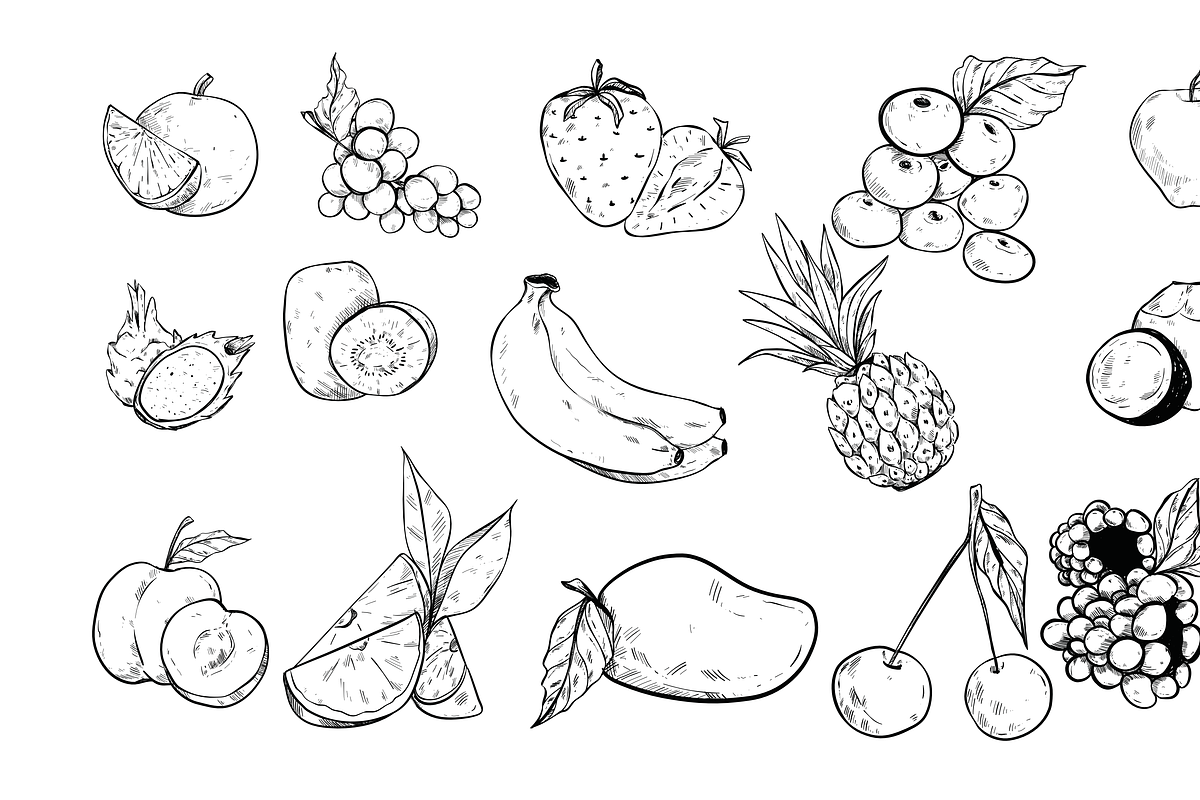 fresh fruits handdrawn collection, an Object Graphic by nikagraphic