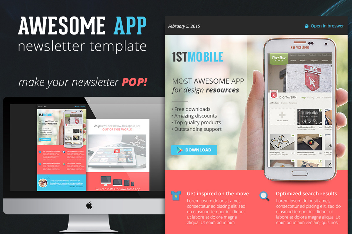 Flat and Colorful App Email Template, an Email Template by VectorBurn (Photo 1 of 3)