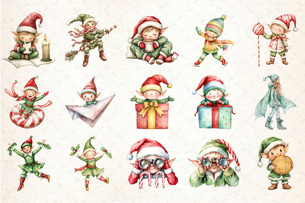 Whimsical Christmas Elf Clipart, an Illustration by Rose Art (Photo 2 of 4)