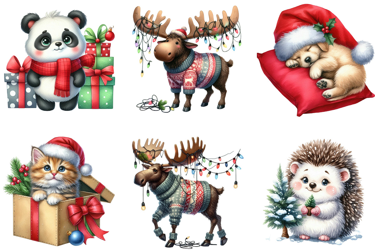 Christmas Animal Watercolor Clipart, an Illustration by DreamArtGraphic (Photo 3 of 5)