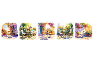 summer blooming veranda watercolor, an Illustration by Stock-Smart-Start