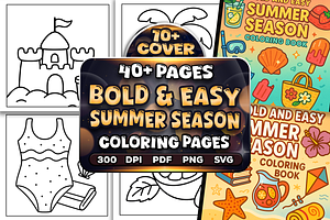 Easy Summer Season Coloring Pages, a Seasonal Illustration by Craftsbeefy